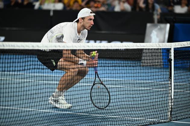 TENNIS AUSTRALIAN OPEN, Lukas Klein of Slovakia reacts during his 2nd round loss to Alexander Zverev of Germany on Day 5 of the 2024 Australian Open at Melbourne Park in Melbourne, Thursday, January 18, 2024. ( NO ARCHIVING, EDITORIAL USE ONLY, NO USE IN BOOKS WITHOUT CONSENT MELBOURNE VICTORIA AUSTRALIA  Copyright: xJOELxCARRETTx 20240118001890471294