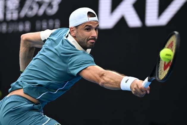 TENNIS AUSTRALIAN OPEN, Grigor Dimitrov of Bulgaria in action during his 2nd round match against Thanasi Kokkinakis of Australia on Day 5 of the 2024 Australian Open at Melbourne Park in Melbourne, Thursday, January 18, 2024. ( NO ARCHIVING, EDITORIAL USE ONLY, NO USE IN BOOKS WITHOUT CONSENT MELBOURNE VICTORIA AUSTRALIA  Copyright: xJOELxCARRETTx 20240118001890526262