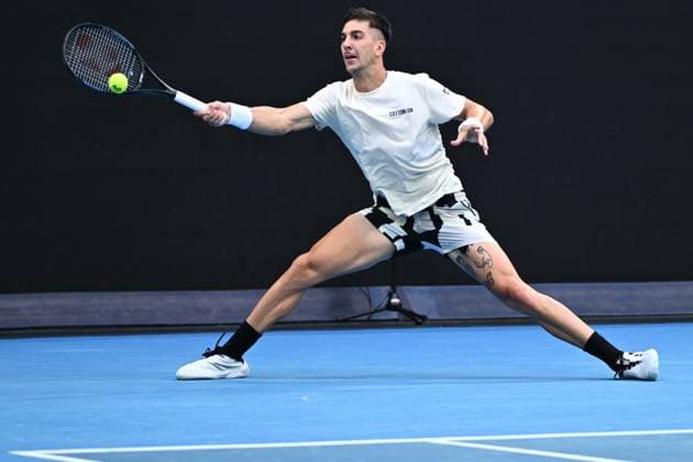 TENNIS AUSTRALIAN OPEN, Thanasi Kokkinakis of Australia in action during his 2nd round match against Grigor Dimitrov of Bulgaria on Day 5 of the 2024 Australian Open at Melbourne Park in Melbourne, Thursday, January 18, 2024. ( NO ARCHIVING, EDITORIAL USE ONLY, NO USE IN BOOKS WITHOUT CONSENT MELBOURNE VICTORIA AUSTRALIA  Copyright: xJOELxCARRETTx 20240118001890527040