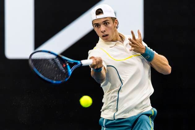 MELBOURNE, VIC - JANUARY 18: Authur Cazaux of France in action during Round 2 of the 2024 Australian Open on January 18 2024, at Melbourne Park in Melbourne, Australia. (Photo by Jason Heidrich Icon Sportswire) TENNIS: JAN 18 Australian Open EDITORIAL USE ONLY Icon240118228