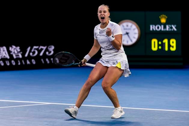 MELBOURNE, VIC - JANUARY 18: Anna Blinkova of Russia celebrates during Round 2 of the 2024 Australian Open on January 18 2024, at Melbourne Park in Melbourne, Australia. (Photo by Jason Heidrich Icon Sportswire) TENNIS: JAN 18 Australian Open EDITORIAL USE ONLY Icon240118242