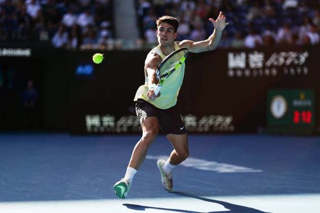 Carlos Alcaraz (ESP) during his second round match Australian Open, Day Five, Tennis, Melbourne Park, Melbourne, Australia - 18 Jan 2024  Copyright: xEllaxLing Shutterstockx 14305074bs