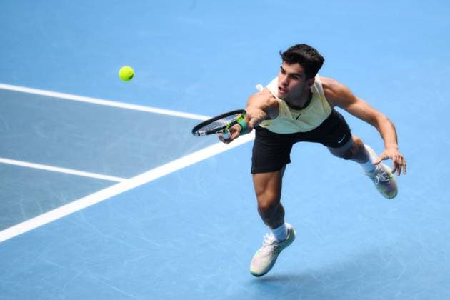 Carlos Alcaraz (ESP) during his second round match Australian Open, Day Five, Tennis, Melbourne Park, Melbourne, Australia - 18 Jan 2024  Copyright: xJamesxGourley Shutterstockx 14305075bs