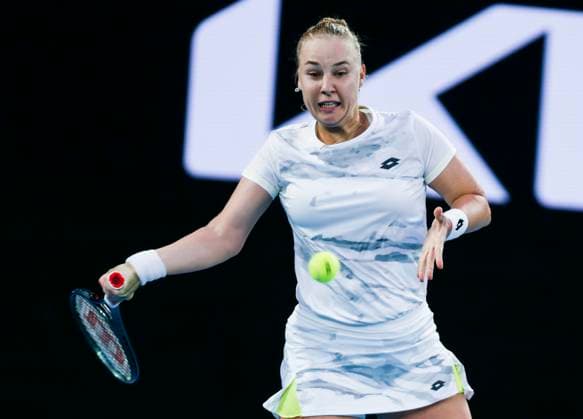 (240118) -- MELBOURNE, Jan. 18, 2024 -- Anna Blinkova of Russia hits a return during the women s singles second round match between Elena Rybakina of Kazakhstan and Anna Blinkova of Russia at the Australian Open tennis tournament in Melbourne, Australia, Jan. 18, 2024. ) (SP)AUSTRALIA-MELBOURNE-TENNIS-AUSTRALIAN OPEN MaxPing 