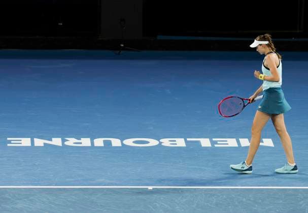 (240118) -- MELBOURNE, Jan. 18, 2024 -- Elena Rybakina of Kazakhstan reacts during the women s singles second round match between Elena Rybakina of Kazakhstan and Anna Blinkova of Russia at the Australian Open tennis tournament in Melbourne, Australia, Jan. 18, 2024. ) (SP)AUSTRALIA-MELBOURNE-TENNIS-AUSTRALIAN OPEN MaxPing 