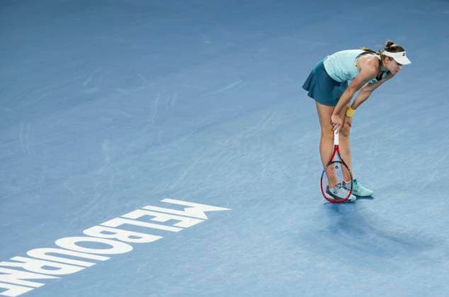 (240118) -- MELBOURNE, Jan. 18, 2024 -- Elena Rybakina of Kazakhstan reacts during the women s singles second round match between Elena Rybakina of Kazakhstan and Anna Blinkova of Russia at the Australian Open tennis tournament in Melbourne, Australia, Jan. 18, 2024. ) (SP)AUSTRALIA-MELBOURNE-TENNIS-AUSTRALIAN OPEN MaxPing 