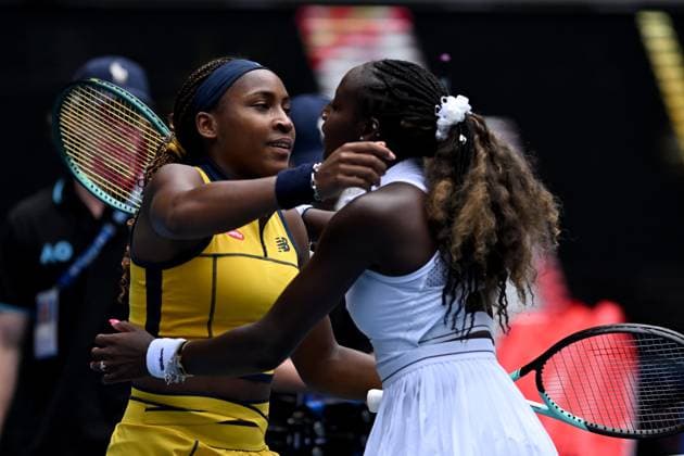 TENNIS AUSTRALIAN OPEN, Alycia Parks of the USA congratulates Coco Gauff of the USA on her 3rd round win on Day 6 of the 2024 Australian Open at Melbourne Park in Melbourne, Friday, January 19, 2024. ( NO ARCHIVING, EDITORIAL USE ONLY, NO USE IN BOOKS WITHOUT CONSENT MELBOURNE VICTORIA AUSTRALIA  Copyright: xJAMESxROSSx 20240119001890878585