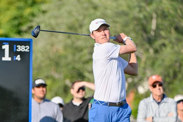 LA QUINTA, CA - JANUARY 18: Ben Griffin (USA) watches his tee shot on 1 during Rd1 of The American Express tournament at La Quinta Country Club on January 18, 2024 in La Quinta, California. (Photo by Ken Murray Icon Sportswire) GOLF: JAN 18 PGA, Golf Herren The American Express EDITORIAL USE ONLY Icon2401180071