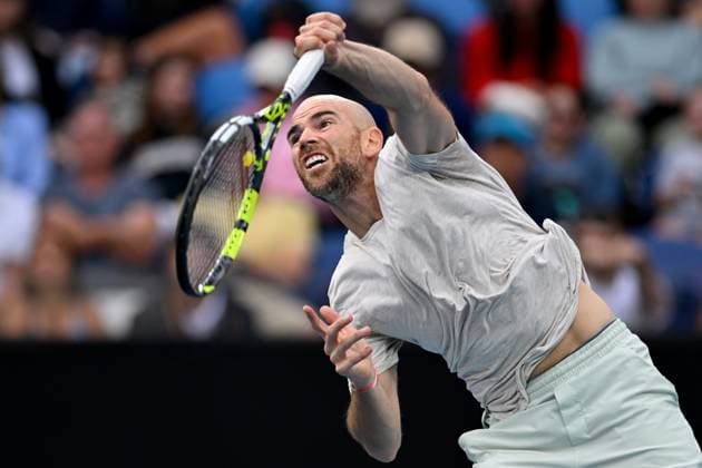 TENNIS AUSTRALIAN OPEN, Adrian Mannarino of France in action during his 3rd round match against Ben Shelton of the USA on Day 6 of the 2024 Australian Open at Melbourne Park in Melbourne, Friday, January 19, 2024. ( NO ARCHIVING, EDITORIAL USE ONLY, NO USE IN BOOKS WITHOUT CONSENT MELBOURNE VICTORIA AUSTRALIA  Copyright: xLUKASxCOCHx 20240119001890912262