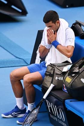 Novak Djokovic (SRB) wipes his nose in a changeover during his third round match Australian Open, Day Six, Tennis, Melbourne Park, Melbourne, Australia - 19 Jan 2024  Copyright: xJamesxGourley Shutterstockx 14306114i