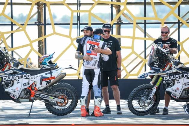 LEPAN Jean-Loup (fra), DUUST Diverse Racing, KTM, Moto, FIM W2RC, portrait during the Final Podium of the Dakar 2024 on January 19, 2024 in Yanbu, Saudi Arabia - DAKAR 2024 - FINAL PODIUM DPPI Panoramic  05124022_GODK9876