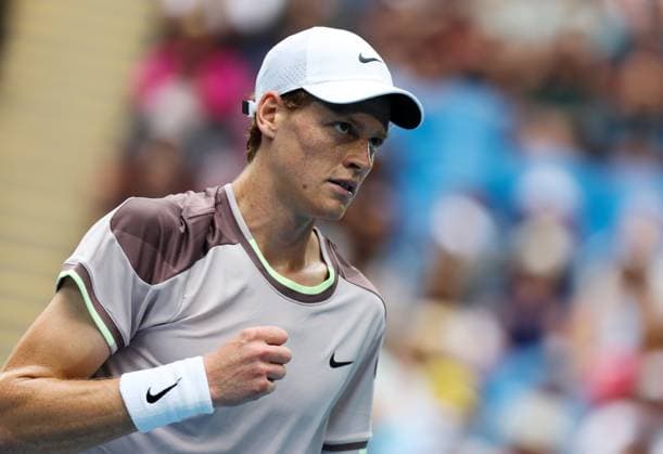 (240119) -- MELBOURNE, Jan. 19, 2024 -- Jannik Sinner of?Italy reacts during the men s singles 3rd round match between Jannik Sinner of Italy and Sebastian Baez of Argentina at Australian Open tennis tournament in Melbourne, Australia, Jan. 19, 2024. ) (SP)AUSTRALIA-MELBOURNE-TENNIS-AUSTRALIAN OPEN MaxPing 