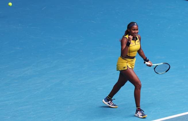 (240119) -- MELBOURNE, Jan. 19, 2024 -- Coco Gauff of the United States celebrates winning the women s singles third round match between Coco Gauff of the United States and her compatriot Alycia Parks at Australian Open tennis tournament in Melbourne, Australia, Jan. 19, 2024. ) (SP)AUSTRALIA-MELBOURNE-TENNIS-AUSTRALIAN OPEN MaxPing 