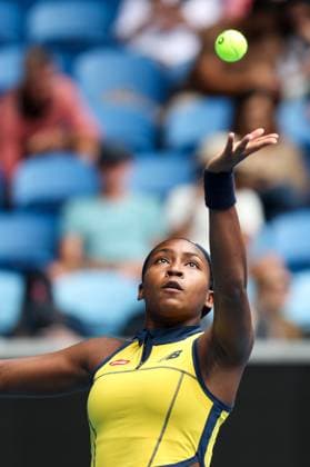 (240119) -- MELBOURNE, Jan. 19, 2024 -- Coco Gauff of the United States serves during the women s singles third round match between Coco Gauff of the United States and her compatriot Alycia Parks at Australian Open tennis tournament in Melbourne, Australia, Jan. 19, 2024. ) (SP)AUSTRALIA-MELBOURNE-TENNIS-AUSTRALIAN OPEN MaxPing 