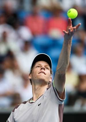 (240119) -- MELBOURNE, Jan. 19, 2024 -- Jannik Sinner of Italy serves during the men s singles 3rd round match between Jannik Sinner of Italy and Sebastian Baez of Argentina at Australian Open tennis tournament in Melbourne, Australia, Jan. 19, 2024. ) (SP)AUSTRALIA-MELBOURNE-TENNIS-AUSTRALIAN OPEN MaxPing 