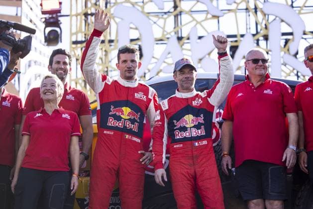 203 LOEB Sebastien (fra), LURQUIN Fabian (bel), Bahrain Raid Xtreme, Prodrive Hunter, FIA Ultimate, ambiance during the Final Podium of the Dakar 2024 on January 19, 2024 in Yanbu, Saudi Arabia - DAKAR 2024 - FINAL PODIUM DPPI Panoramic  05124022__UDE3480