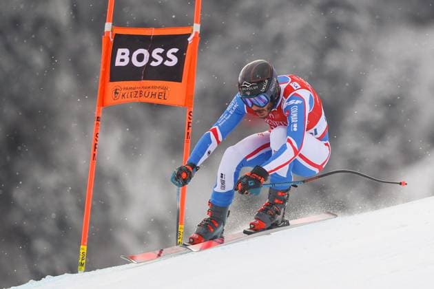 Bilder des Jahres 2024, Sport 01 Januar Cyprien SARRAZIN (FRA), 1.Platz, 1st place, Sieger winner. Ski Alpin, Kitzbühel Abfahrt der Maenner, FIS - Weltcup, Hahnenkammrennen, Saison 2023-2024. 19.01.2024, in Kitzbuehel, Oesterreich. Quelle Copyright Credit : Oryk HAIST *** Cyprien SARRAZIN FRA , 1 place, 1st place, winner winner Alpine skiing, Kitzbuehel mens downhill, FIS World Cup, Hahnenkamm race, season 2023 2024 19 01 2024, in Kitzbuehel, Austria Source Copyright Credit Oryk HAIST xSKIALPINx