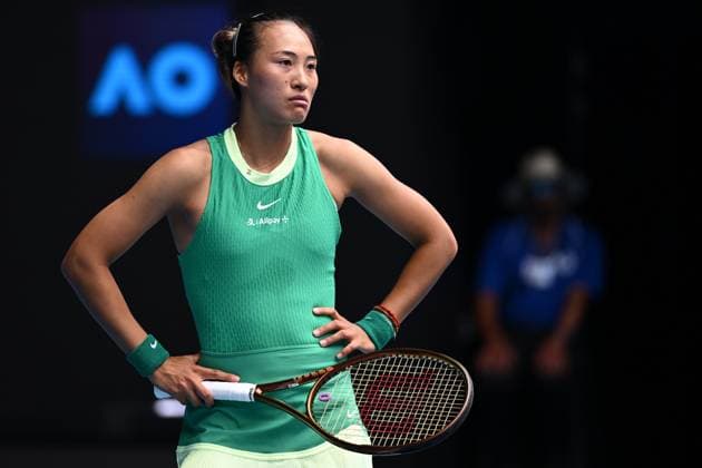 TENNIS AUSTRALIAN OPEN, Qinwen Zheng of China reacts during her 3rd round match against Yafan Wang of China on Day 7 of the 2024 Australian Open at Melbourne Park in Melbourne, Saturday, January 20, 2024. ( NO ARCHIVING, EDITORIAL USE ONLY, NO USE IN BOOKS WITHOUT CONSENT MELBOURNE VICTORIA AUSTRALIA  Copyright: xJOELxCARRETTx 20240120001891247157