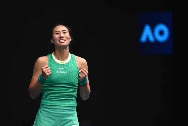 TENNIS AUSTRALIAN OPEN, Qinwen Zheng of China celebrates match point during her 3rd round win against Yafan Wang of China on Day 7 of the 2024 Australian Open at Melbourne Park in Melbourne, Saturday, January 20, 2024. ( NO ARCHIVING, EDITORIAL USE ONLY, NO USE IN BOOKS WITHOUT CONSENT MELBOURNE VICTORIA AUSTRALIA  Copyright: xJOELxCARRETTx 20240120001891252573