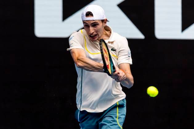 MELBOURNE, VIC - JANUARY 20: Ugo Humbert of France in action during the 3rd round of the 2024 Australian Open on January 20 2024, at Melbourne Park in Melbourne, Australia. (Photo by Jason Heidrich Icon Sportswire) TENNIS: JAN 20 Australian Open EDITORIAL USE ONLY Icon240120121