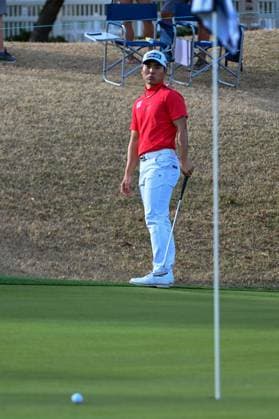 LA QUINTA, CA - JANUARY 19: Taiga Semikawa (JPN) barely misses his eagle putt on 7 during Rd2 of The American Express tournament at PGA, Golf Herren West Nicklaus Tournament Course on January 19, 2024 in La Quinta, California. (Photo by Ken Murray Icon Sportswire) GOLF: JAN 19 PGA The American Express EDITORIAL USE ONLY Icon2401190372