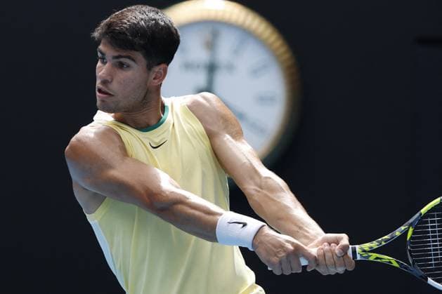 International Tennis match - Australian Open Cartlos Alcaraz (ESP) In action during their round three singles match against Juncheng Shang (CHN) Melbourne Australia  Copyright: xIPAxSport ABACAx