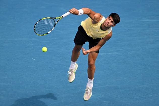 Carlos Alcaraz (ESP) during his third round match Australian Open, Day Seven, Tennis, Melbourne Park, Melbourne, Australia - 20 Jan 2024  Copyright: xJamesxGourley Shutterstockx 14306286cs
