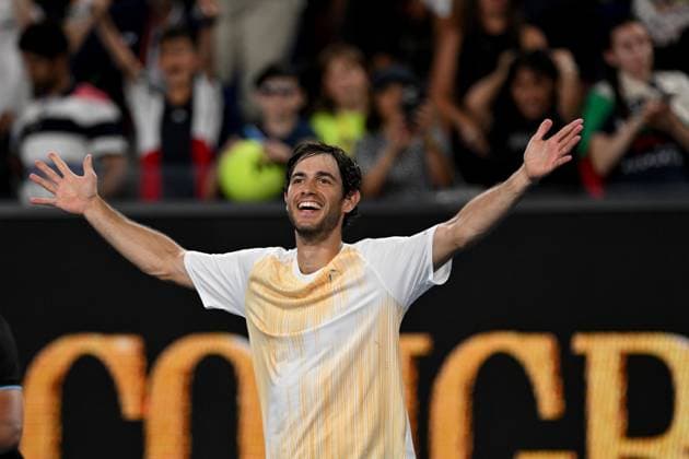 TENNIS AUSTRALIAN OPEN, Nuno Borges from Portugal celebrates his 3rd round win over Grigor Dimitrov of Bulgaria on Day 7 of the 2024 Australian Open at Melbourne Park in Melbourne, Saturday, January 20, 2024. ( NO ARCHIVING, EDITORIAL USE ONLY, NO USE IN BOOKS WITHOUT CONSENT MELBOURNE VICTORIA AUSTRALIA  Copyright: xLUKASxCOCHx 20240120001891307506