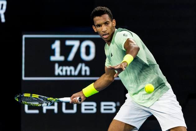 MELBOURNE, VIC - JANUARY 20: Felix Auger-Aliassime of Canada in action during the 3rd round of the 2024 Australian Open on January 20 2024, at Melbourne Park in Melbourne, Australia. (Photo by Jason Heidrich Icon Sportswire) TENNIS: JAN 20 Australian Open EDITORIAL USE ONLY Icon240120272
