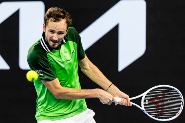 MELBOURNE, VIC - JANUARY 20: Daniil Medvedev of Russia in action during the 3rd round of the 2024 Australian Open on January 20 2024, at Melbourne Park in Melbourne, Australia. (Photo by Jason Heidrich Icon Sportswire) TENNIS: JAN 20 Australian Open EDITORIAL USE ONLY Icon240120289