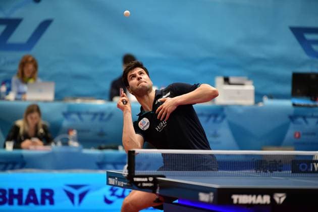 Sport Themen der Woche KW03 Europe Top 16 Cup 2024 in Montreux 2024 European Top 16 Cup in Montreux, Tag 1 Day 1, Achtelfinale, Round of Best 16 OVTCHAROV Dimitrij_GER (Deutschland Germany, TTC Neu-Ulm) gewinnt im Achtelfinale des Europe Top 16 gegen wins in the Round of best 16 of Europe Top 16 against ROBLES Alvaro_ESP (Spanien Spain) Montreux Montreux-Clarens, Salle Omnisports du Pierrier Vaud Schweiz *** Europe Top 16 Cup 2024 in Montreux 2024 European Top 16 Cup in Montreux, Day 1 Day 1, Round of 16, Round of 16 OVTCHAROV Dimitrij GER Germany Germany, TTC Neu Ulm wins in the Round of 16 of Europe Top 16 against wins in the Round of best 16 of Europe Top 16 against ROBLES Alvaro ESP Spain Spain Montreux Montreux Clarens, Salle Omnisports du Pierrier Vaud Switzerland