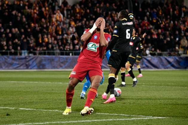 Deception Tairyk ARCONTE (RAF) Rodez Aveyron Football vs. AS Monaco pour 16eme de finale de la Coupe de France au Stade Paul Lignon de Rodez, le 20 janvier 2024. FOOTBALL : Rodez AF vs. AS Monaco - Coupe de France - 20 01 2024 ValentinaClaret Panoramic 