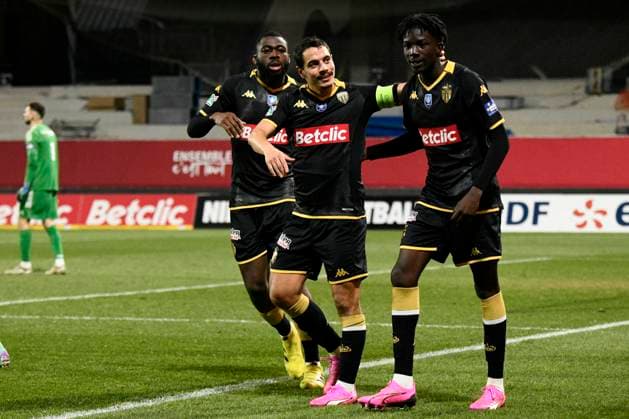 Celebration 1-3 Wissam BEN YEDDER, capitaine (ASM) Rodez Aveyron Football vs. AS Monaco pour 16eme de finale de la Coupe de France au Stade Paul Lignon de Rodez, le 20 janvier 2024. FOOTBALL : Rodez AF vs. AS Monaco - Coupe de France - 20 01 2024 ValentinaClaret Panoramic 