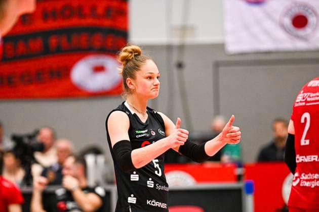 1. Volleyball Bundesliga Frauen, Dresdner SC vs. Allianz MTV Stuttgart, Dresden, 20.01.2024 Lotte Goertz (Dresdner SC, 5) 1.Volleyball Bundesliga Frauen, Dresdner SC vs. Allianz MTV Stuttgart am 20.01.2024 in der Margon Arena Dresden Copyright: xBEAUTIFULxSPORTS Hoepnerx