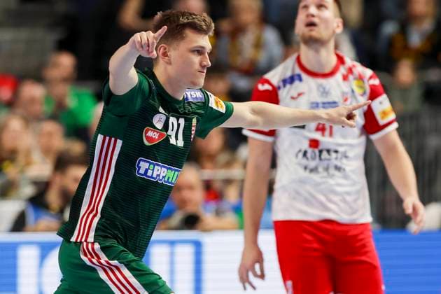 Bence Imre (Hungary) jubelt, Men s EHF EURO 2024, Hungary vs Croatia, Lanxess Arena, 20.01.2024, Cologne, Deutschland.