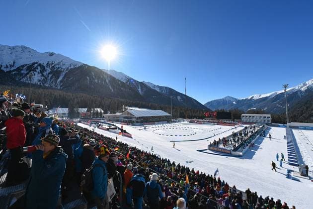 Biathlon race - IBU Biathlon World Cup 2024 - Mixed Relay (W+M) A general view of Antholz Biathlon Stadium (Italy) during IBU Biathlon World Cup 2024 - Mixed Relay (W+M), Biathlon race in Anterselva, Italy, January 20 2024 Anterselva Italy  Copyright: xIPAxSport ABACAx