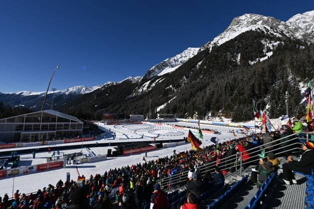 Biathlon race - IBU Biathlon World Cup 2024 - Mixed Relay (W+M) A general view of Antholz Biathlon Stadium (Italy) during IBU Biathlon World Cup 2024 - Mixed Relay (W+M), Biathlon race in Anterselva, Italy, January 20 2024 Anterselva Italy  Copyright: xIPAxSport ABACAx