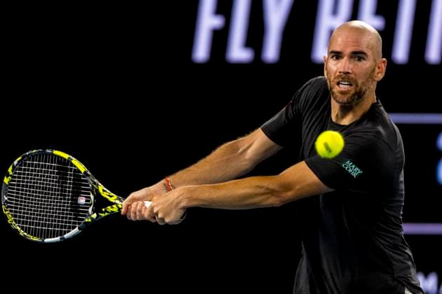 MELBOURNE, VIC - JANUARY 21: Adrian Mannarino of France in action during the 4th round of the 2024 Australian Open on January 21 2024, at Melbourne Park in Melbourne, Australia. (Photo by Jason Heidrich Icon Sportswire) TENNIS: JAN 21 Australian Open EDITORIAL USE ONLY Icon240121161