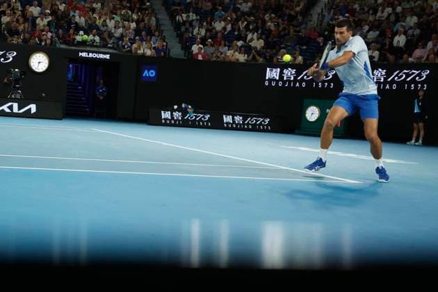 January 21, 2024, Melbourne, Victoria, Australia: Novak Djokovic (SRB) in action during their round four singles match against Adrian Mannarino (FRA) on day eight of the 2024 Australian Open at Melbourne Park on January 21, 2024 in Melbourne, Australia. Melbourne Australia - ZUMAl131 20240121_zsp_l131_031 Copyright: xCiroxDexLucax