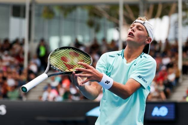 January 21, 2024, Melbourne, Victoria, Australia: Cruz Hewitt of Australia reacts after a point whilst competing against Alexander Razeghi of the United States in their first round singles match during the 2024 Australian Open Junior Championships at Melbourne Park on January 21, 2024 in Melbourne, Australia Melbourne Australia - ZUMAp121 20240121_zsp_p121_011 Copyright: xChrisxPutnamx
