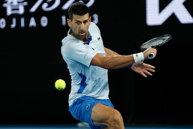 2024 Australian Open - Day 8 Novak Djokovic of Serbia is in action during his round four singles match against Adrian Mannarino of France on day eight of the 2024 Australian Open at Melbourne Park in Melbourne, Australia, on January 21, 2024. Melbourne Victoria Australia  Copyright: xCiroxDexLucax originalFilename:deluca-2024aust240121_npmQr.jpg