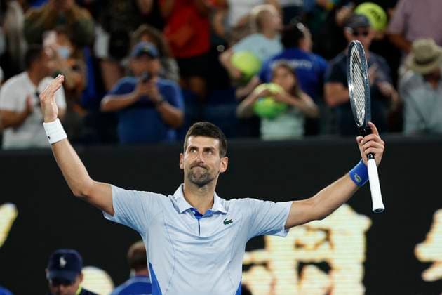 2024 Australian Open - Day 8 Novak Djokovic of Serbia is in action during his round four singles match against Adrian Mannarino of France on day eight of the 2024 Australian Open at Melbourne Park in Melbourne, Australia, on January 21, 2024. Melbourne Victoria Australia  Copyright: xCiroxDexLucax originalFilename:deluca-2024aust240121_np5lT.jpg
