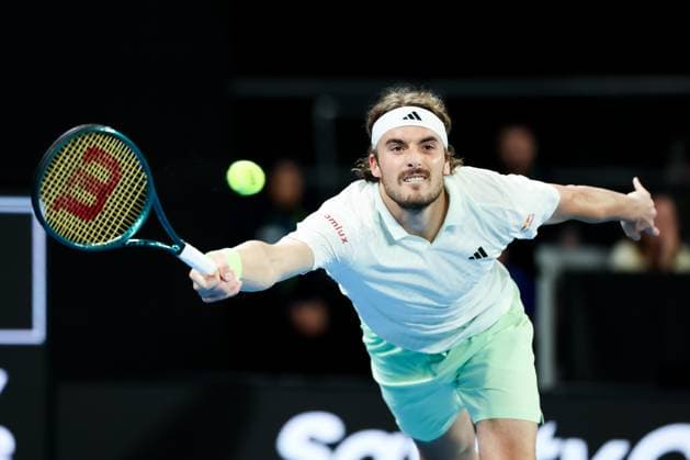 January 21, 2024, Melbourne, Victoria, Australia: MELBOURNE, AUSTRALIA - JANUARY 21: Stefanos Tsitsipas of Greece whilst playing Taylor Fritz of USA on day 8 of the 2024 Australian Open at Melbourne Park on January 21, 2024 in Melbourne, Australia. Melbourne Australia - ZUMAp121 20240121_zsp_p121_081 Copyright: xChrisxPutnamx