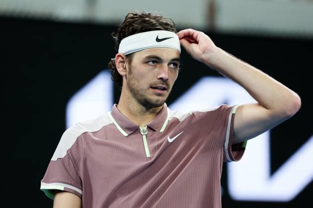 January 21, 2024, Melbourne, Victoria, Australia: MELBOURNE, AUSTRALIA - JANUARY 21: Taylor Fritz of USA plays Stefanos Tsitsipas of Greece on day 8 of the 2024 Australian Open at Melbourne Park on January 21, 2024 in Melbourne, Australia. Melbourne Australia - ZUMAp121 20240121_zsp_p121_086 Copyright: xChrisxPutnamx