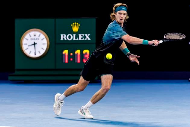 MELBOURNE, VIC - JANUARY 21: Andrey Rublev of Russia in action during the 4th round of the 2024 Australian Open on January 21 2024, at Melbourne Park in Melbourne, Australia. (Photo by Jason Heidrich Icon Sportswire) TENNIS: JAN 21 Australian Open EDITORIAL USE ONLY Icon240121229