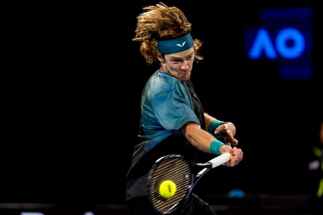 MELBOURNE, VIC - JANUARY 21: Andrey Rublev of Russia in action during the 4th round of the 2024 Australian Open on January 21 2024, at Melbourne Park in Melbourne, Australia. (Photo by Jason Heidrich Icon Sportswire) TENNIS: JAN 21 Australian Open EDITORIAL USE ONLY Icon240121247