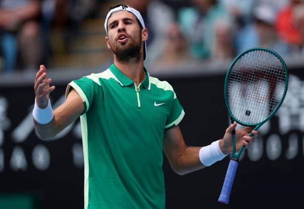 Karen Khachanov of Russia reacts in frustration Australian Open, Day Eight, Tennis, Melbourne Park, Melbourne, Australia - 21 Jan 2024  Copyright: xEllaxLing Shutterstockx 14306288cv