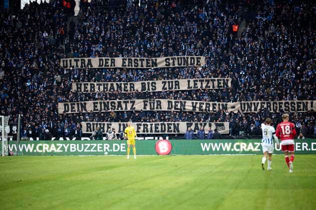 Hertha Ultras, GER, Hertha BSC vs. Fortuna Duesseldorf, Fussball Herren, 2. Bundesliga, Saison 2023 2024, 18. Spieltag, 21.01.2024. (DFL REGULATIONS PROHIBIT ANY USE OF PHOTOGRAPHS AS IMAGE SEQUENCES AND OR QUASI - VIDEO). GER, Hertha BSC vs. Fortuna Duesseldorf, Fussball Herren, 2. Bundesliga, Saison 2023 2024, 18. Spieltag, 21.01.2024. Berlin