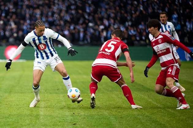 Derry Scherhant (Hertha BSC, 39), GER, Hertha BSC vs. Fortuna Duesseldorf, Fussball Herren, 2. Bundesliga, Saison 2023 2024, 18. Spieltag, 21.01.2024. (DFL REGULATIONS PROHIBIT ANY USE OF PHOTOGRAPHS AS IMAGE SEQUENCES AND OR QUASI - VIDEO). GER, Hertha BSC vs. Fortuna Duesseldorf, Fussball Herren, 2. Bundesliga, Saison 2023 2024, 18. Spieltag, 21.01.2024. Berlin