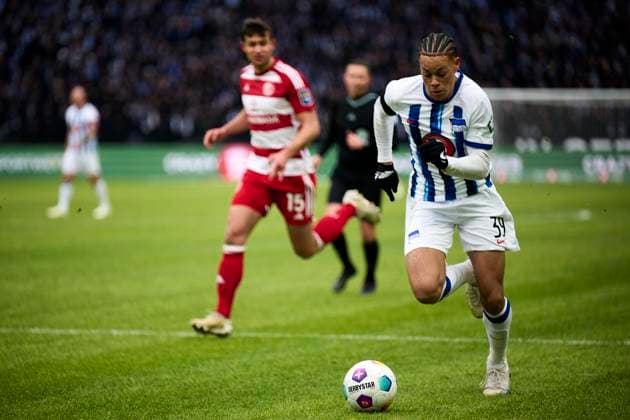 Derry Scherhant (Hertha BSC, 39), GER, Hertha BSC vs. Fortuna Duesseldorf, Fussball Herren, 2. Bundesliga, Saison 2023 2024, 18. Spieltag, 21.01.2024. (DFL REGULATIONS PROHIBIT ANY USE OF PHOTOGRAPHS AS IMAGE SEQUENCES AND OR QUASI - VIDEO). GER, Hertha BSC vs. Fortuna Duesseldorf, Fussball Herren, 2. Bundesliga, Saison 2023 2024, 18. Spieltag, 21.01.2024. Berlin